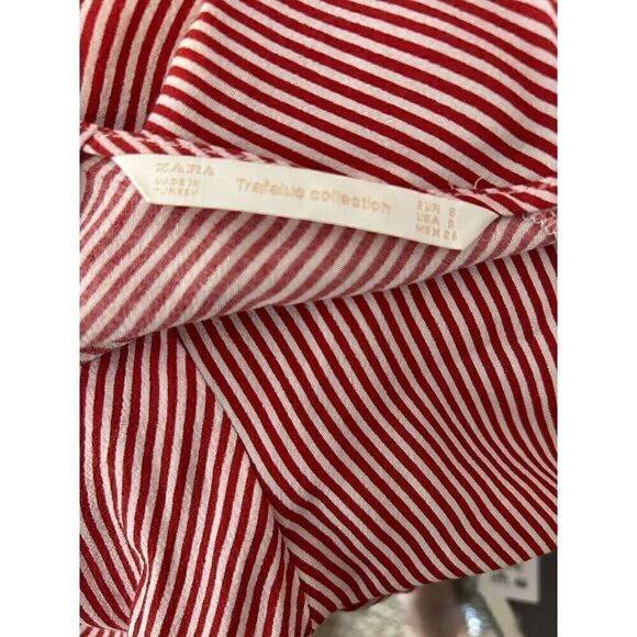 NEW ZARA Y2K TRAFALUC COLLECTION  BOHEMIAN Red Wht Striped Ruffle Tier Blouse XS - Picture 5 of 5